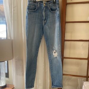 Current/Elliott Light Blue Distressed Skinny Jeans